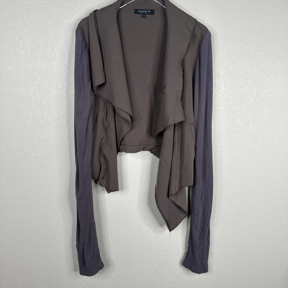 lafayette 148 Jacket Women's Medium Brown Shawl Neck Long Sleeve Open Front